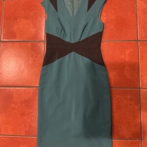 ANTONIO MELANI Elegant Teal and Black Midi Dress